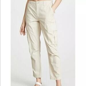 Re/Done Cargo Pants CufCotton Ankle Crop High Rise Ivory Size 26 NWT